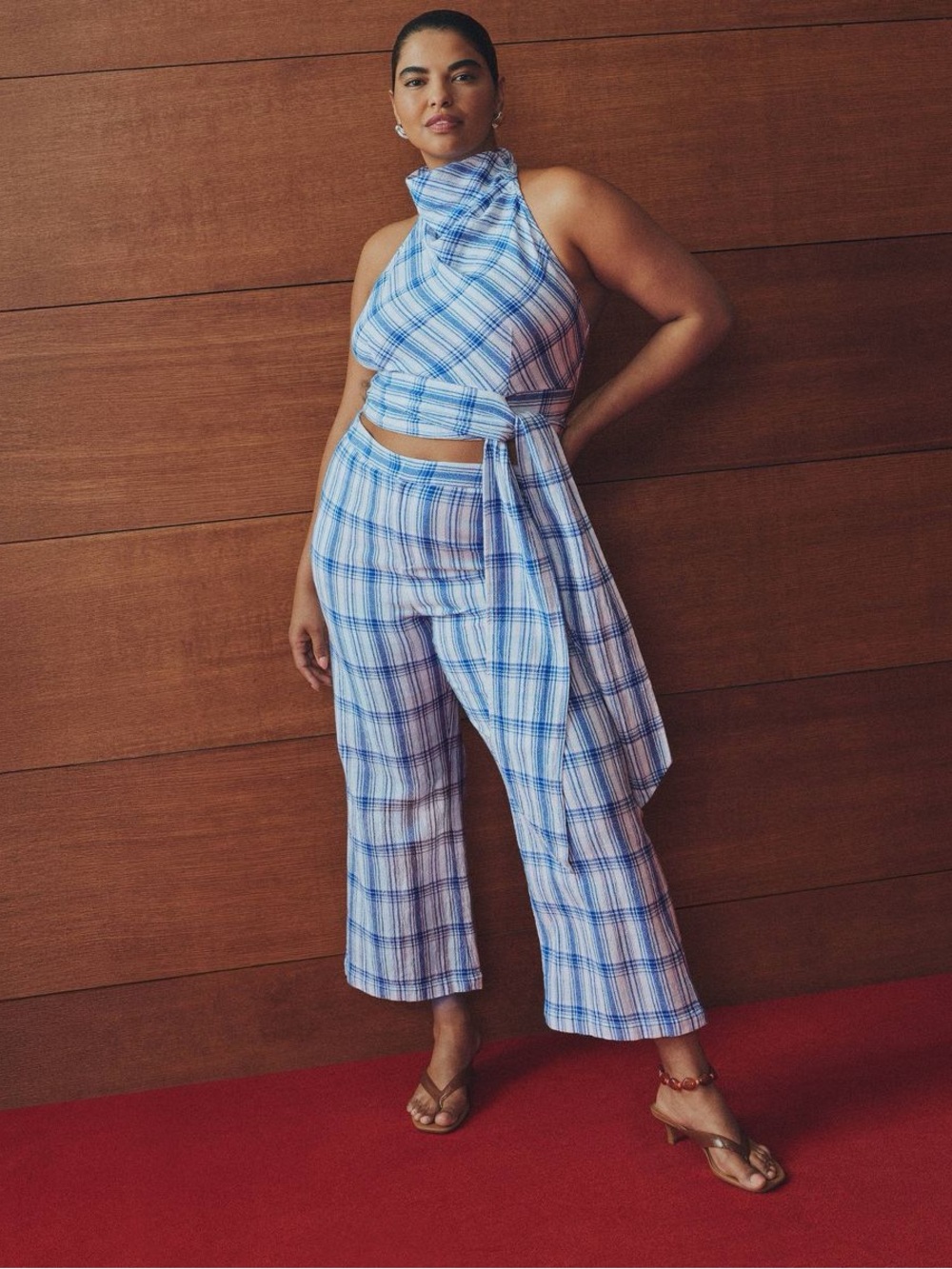 Women's Gingham Kick Flare Trousers - Rosie Assoulin x Target Blue Size 8
